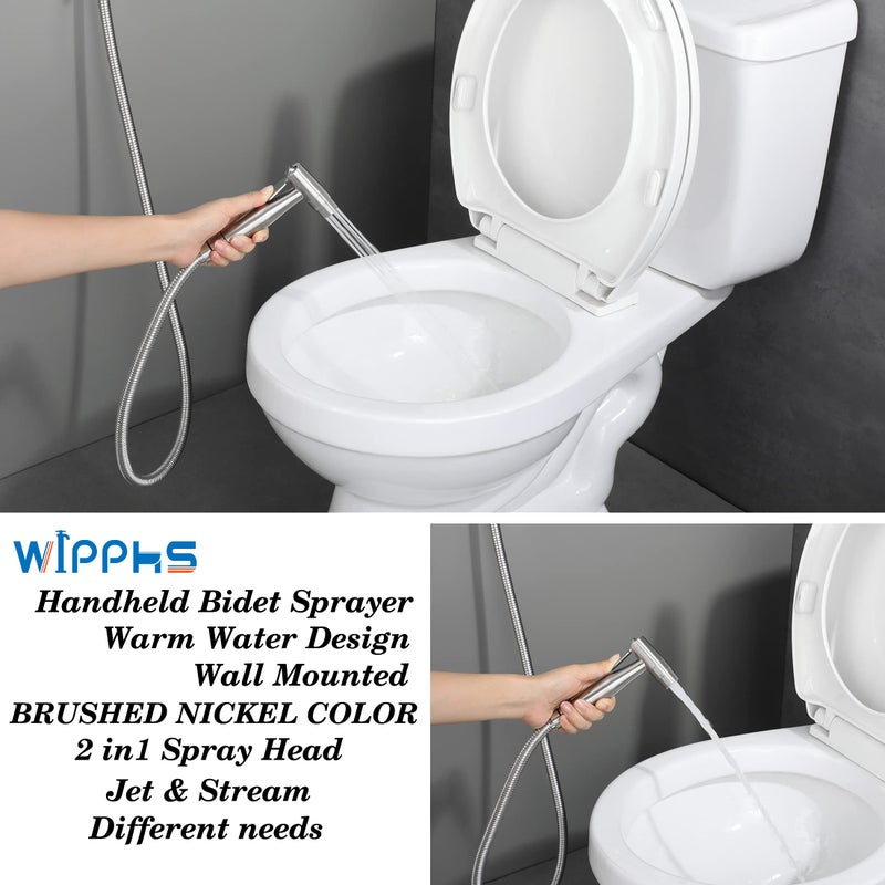 WiPPhs Handheld Bidet Sprayer for Toilet Warm Water, WiPPhs Stainless Steel Brushed Nickel Bidet Hand Held Sprayer with Brass Hot and Cold Mixing Valve, WI9138BN - Image 2